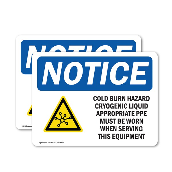 Signmission Cold Burn Hazard Cryogenic Liquid Sign, Vinyl Decal, 7in W x 5in L, 2PK OS-2PACK-NS-D-57-L-10700 - main